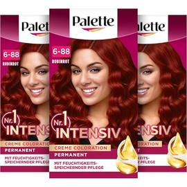 Palette Intensive Creme Colouration 6-88/678 Ruby Red (3 x 115 ml), Permanent Hair Colour for Bright, Long-Lasting Colour Brilliance and 100% Grey Coverage