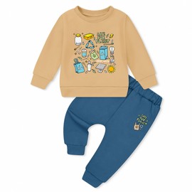 SOLOYEE Baby Boy Clothes 12-18 Months Fall Winter Outfit Long Sleeve Sweatshirt Pullover Tops + Sweatpants 2 Piece Toddler Sweatsuit Set