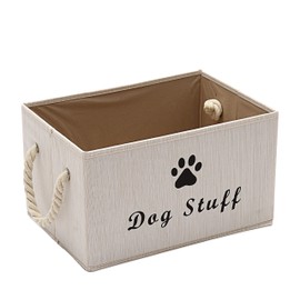 Geyecete Large Fabric Storage Bins Organizer with Weave Rope Handle, Collapsible Cube Basket Container Box for Dog Apparel & Accessories,Dog Coats,Dog Toys Gift Baskets-Beige