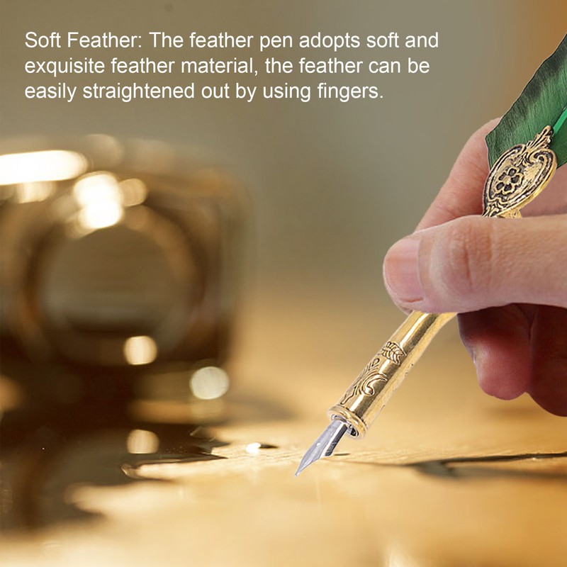 Feather Pen Exquisite Vintage Elegant Stainless Steel Smoothly Writing Wear
