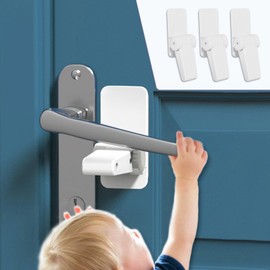 Xrkuu Childproof Door Lever Lock, 4 Pack Baby Safety Door Handle Lock Baby Proofing Door Locks for Children, Child Proofing Door Lever Lock Without Drilling for Bedroom, Bathroom, Kitchen (White)