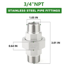 TAISHER 1PCS 304 Stainless Steel Union，3/4" NPT Male x 3/4" NPT Male Cast Pipe Fitting