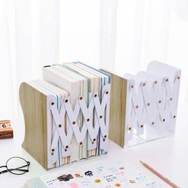 DIFIT Bookends, Adjustable Bookends, Metal Bookends, Expandable Book Holder, Book Support for Shelf, Wood Imitation Bookends Metal for Desk (Pack of 1)