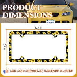 LIN KANG Sunflower License Plate Frame Yellow Sunflowers License Plate Holder Universal Stainless Steel Auto Parts Rust-Proof Waterproof Car Decorative Tag Frame for Standard US 12x6 Inch