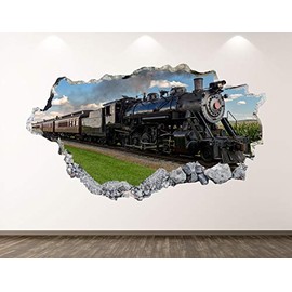 Vintage Train Wall Decal Art Decor 3D Smashed Railway Sticker Mural Custom Gift BL118 (70"W x 40"H)