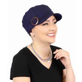 Hats Scarves & More - Gorra de quimioterapia para mujer, gorra corta y suave para mujeres calvas, Azul marino, S