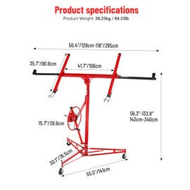 Drywall Lift Jack 150LB Capacity, 3.5FT-11FT Adjustable Height, 60° Tilt & 360° Rotation, Heavy Duty Steel Sheetrock Hoist with Wheels for Ceiling & Wall Installation, Professional Panel Lifter