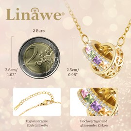 Linawe Women's Gemstone Pendant Necklace, Statement Necklace, Jewellery Set, Stainless Steel Chain, Birthstone Crystal Necklace Pendant, Available in Gold, Rose Gold and Silver, Gemstone Stainless