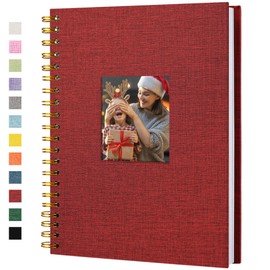 HIWHY Scrapbook Photo Album Linen Cover with DIY Window 28x20 CM White Inner Paper Memory Book with 40 Sheets/80 Pages Red