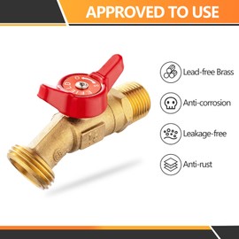 HeSun 5-Pack Outdoor Hose Bibb Faucet/Valve,1/4-Turn Brass Sillcock Garden Spigot,1/2" Male NPT Inlet x 3/4" Male Hose Thread (GHT) Outlet,Red
