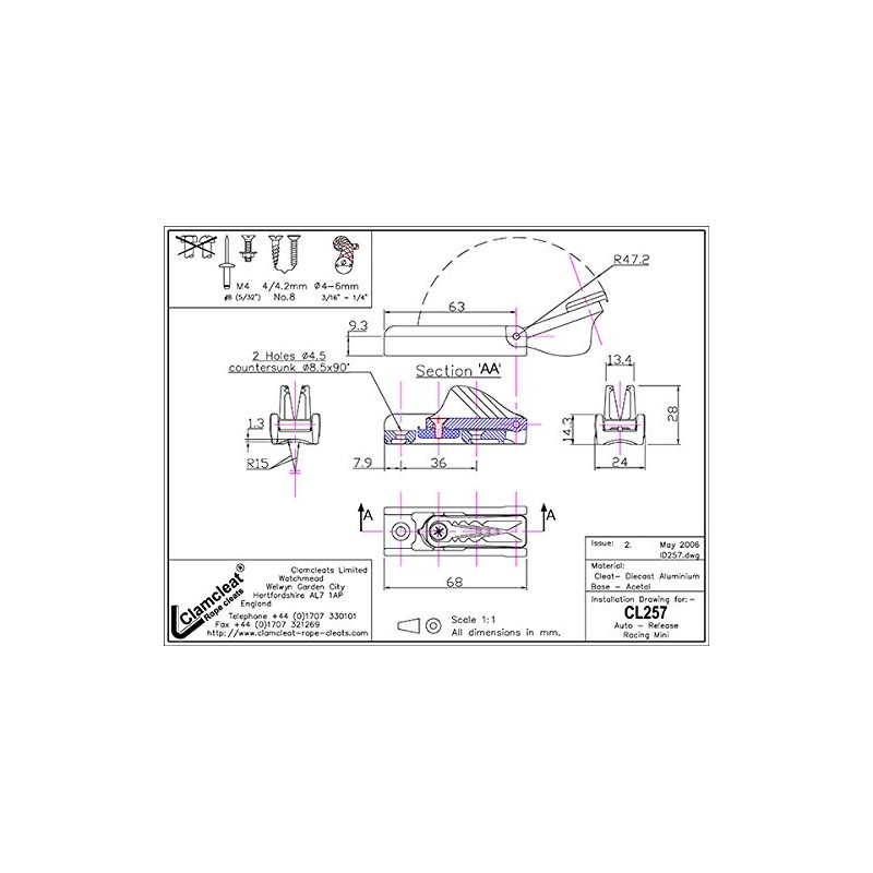 Nautos CL257 - CLAMCLEAT - AUTO Release Racing MINI