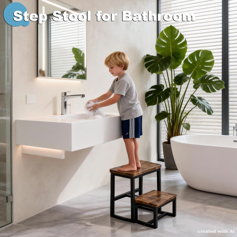 iTsst 2 Step Stool for Adults Wooden Step Stool with