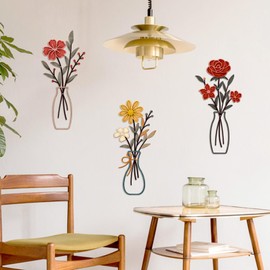 Zzbakress 3 Pcs Boho Floral Wall Art Metal Flowers Wall Decor Rustic Wall Decor Colorful Flower Metal Wall Sculptures for Home Decoration Bathroom Kitchen (Rustic)