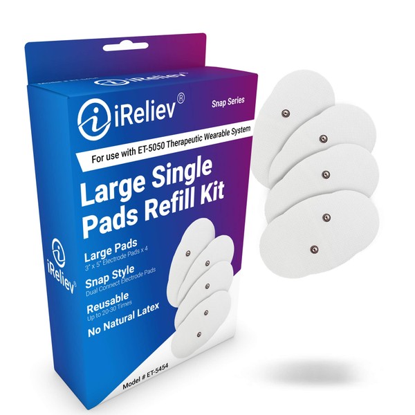 iReliev Wireless Electrode Pads Refill Kit, 4 Pads Per Box, Fits ET-5050 Wireless TENS EMS Receiver Pods, Snap Style Electrodes