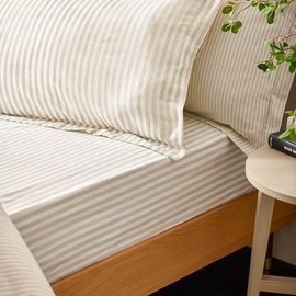 Yard Hebden Midi Striped Fitted Sheet - Ultra Soft 100% Cotton Striped Bed Sheet (Natural - King UK Standard - 150 x 200 x 32 cm)
