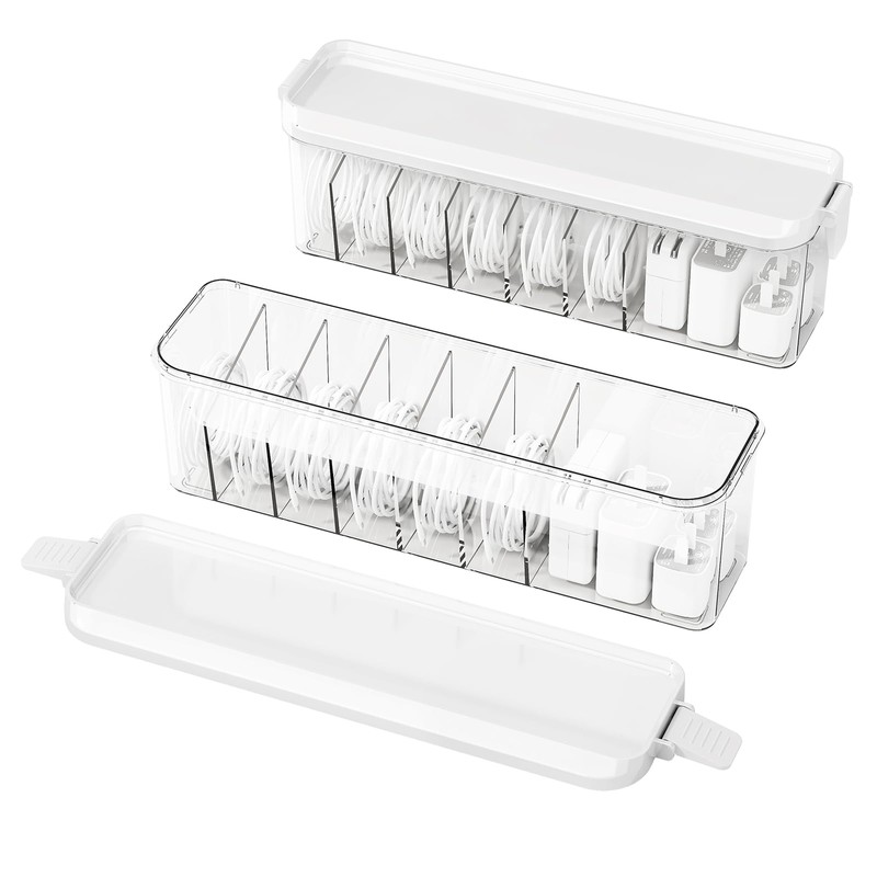 MSHOMELY 2 Pack Cable Organizer Box with Lid, Charge Cord