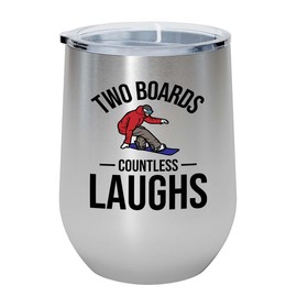 Snowboarding Silver Edition Wine Tumbler 12oz - Two boards - Ski Snowboard Goggles Snowboarder Skiing Snowboarding Gift Skiers Hiking Mountain