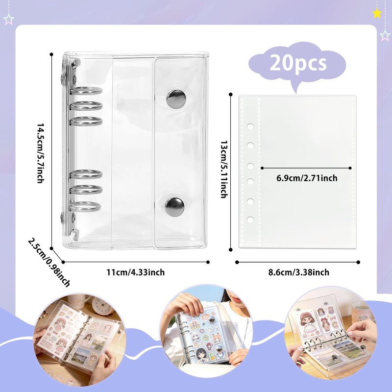 Sticker Book, Soft Cover Binder, 20 Refills, with Card Pockets,