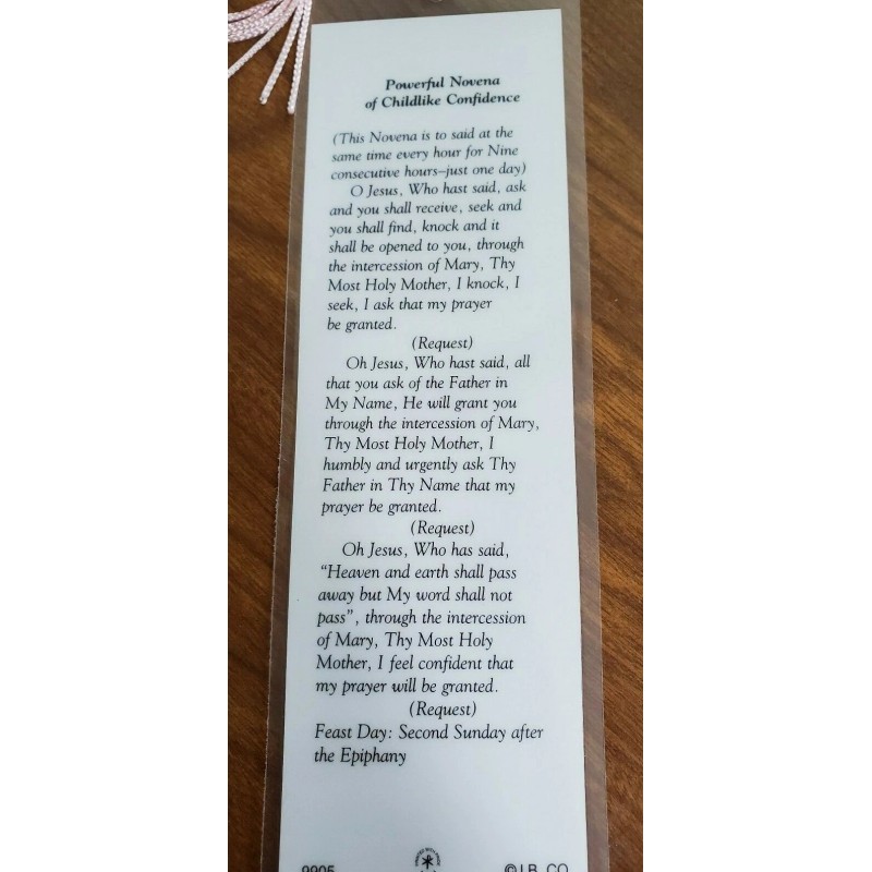 Infant of Prague laminated bookmark