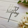 Decoración acrílica para tartas de feliz cumpleaños (espejo plateado)