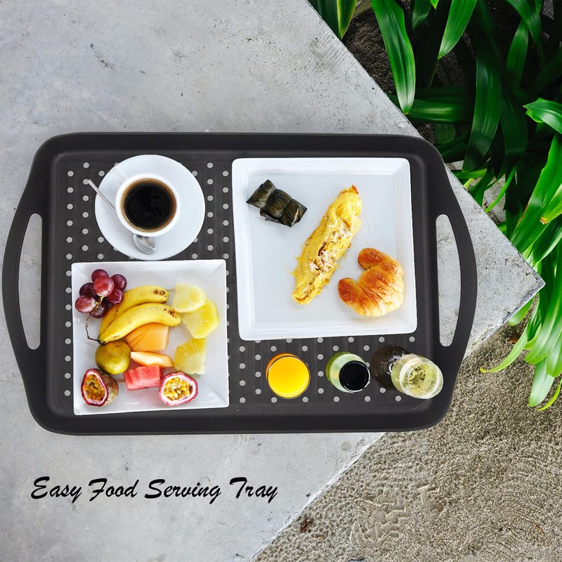 ECOIOU Non Slip Food Serving Tray with Handles, 2-Pack Rectangle