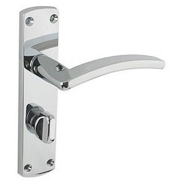Toledo Door Handle Lever Bathroom on Backplate in Polished Chrome