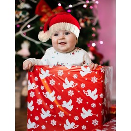 Anlaey Long Santa Hat Knitted Baby Christmas Hats Winter Crochet Xmas Stocking Hat for Kids Red