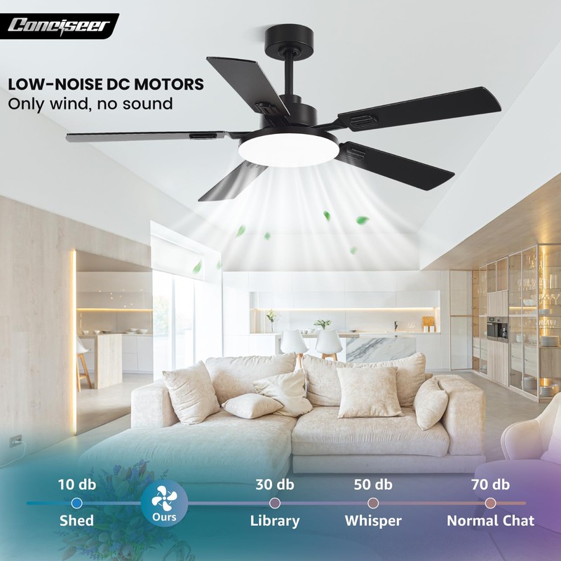 Conciseer 52 Inch Ceiling Fans with Lights and Remote for