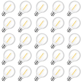 GvvooHome 25 Pack G40 LED Replacement Light Bulbs, Waterproof Clear Globe Light Bulb E12 Screw Base for Outdoor String Lights, Patio Cafe Décor, Dimmable, Warm White