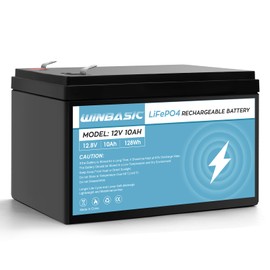 12V 10Ah Lithium LiFePO4 Deep Cycle Battery, 2000+ Cycles Rechargeable Battery for Small UPS, Lighting, Solar/Wind Power, Power Wheels, Fish Finder Built-in 10A BMS (1 PACK 12V 10Ah)