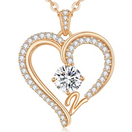 CDE Initial Necklaces for Women, Rose Gold Z Letter Heart Pendant Jewelry Gifts for Wife Mom Girlfriend Lady Her