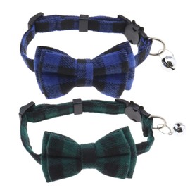Create idea 2PCS Dog Collars with Bell and Bow Tie Cute Plaid Collars with Soft Comfortable Bowknot and Adjustable Buckle for Dogs Cats Pets Blue Green M Size