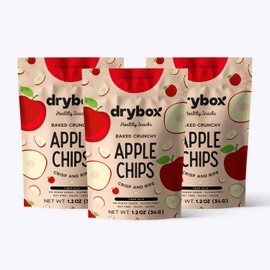 Drybox Dried Apple Chips No Sugar Added 3 Pack Apple Crisps, Dehydrated Oven Baked Sliced Apple Snack Packs | Non-GMO Gluten Free Keto Friendly Snack, 1.2 oz per pack, 3 Packs