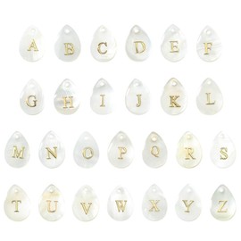 DanLingJewelry 26Pcs White Shell Teardrop Charms Pendants Natural Shell Alphabet Letter A-Z Charms for Jewelry Necklaces Bracelets Making