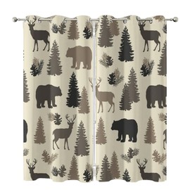 Asoohoe Camouflage Blackout Curtains, Maple Leaf Bear Moose Deer Country Style Room Drapes Window Curtain for Bedroom Living Room Set of 2 Curtain Panels Home Fashion 42x63 Inch