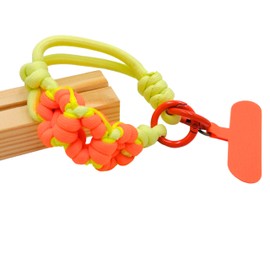 Paracord Lanyard Wrist Strap, Paracord Wristlet Flowers Braided Keychain, Hand Wrist Strap Lanyard for Cell Phone with Patch (Yellow Orange)