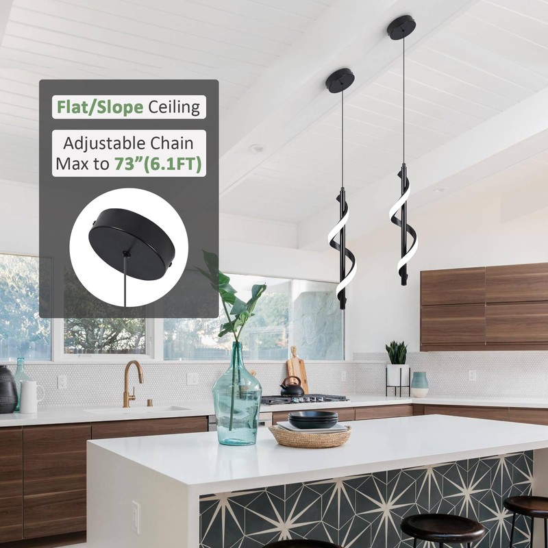 13W Modern Spiral Led Pendant Light Fixture, Cold White 5500K