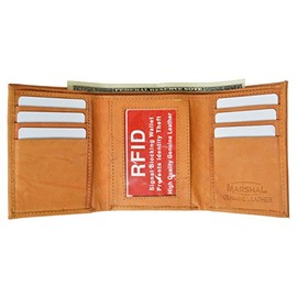 MARSHAL Mens Trifold Leather Wallet RFID Blocking Tan New