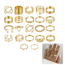 LICHUANUK Pack of 22 Boho Joint Finger Rings, Stackable Midi Rings Set, Gold Vintage Stackable Ring, Ideal for Birthday Parties, Proms etc