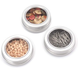 Foraineam 40 Pack 2 Ounce Round Tin Cans Metal Empty Tins Silver Aluminum Kitchen Office Travel Storage Containers with Clear Screw Top Lids