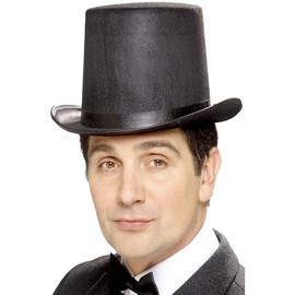 Smiffys Stovepipe Topper Hat, Black Felt with Black Band, Historical Fancy Dress, Adult Dress Up Hats