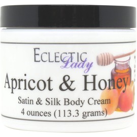 Eclectic Lady Apricot and Honey Satin and Silk Cream, Body Cream, Body Lotion, 4 oz - Shea Butter, Aloe, Silk Amino Acids, Vitamin E, Phthalate-Free, Handcrafted in USA - Perfect For Women