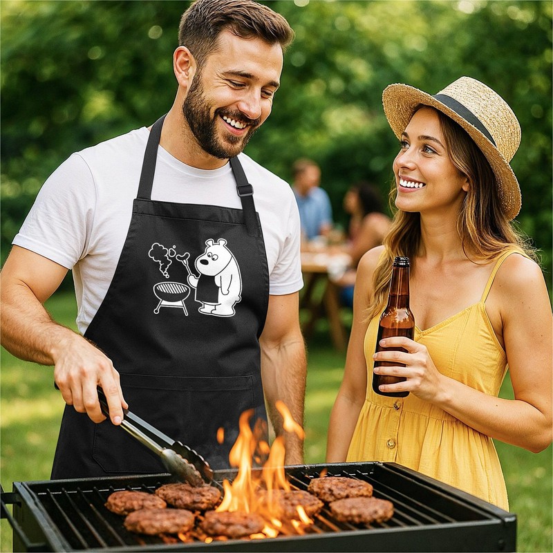 MoonWorks BBQ Apron for Men with Grilling Bear - Bear