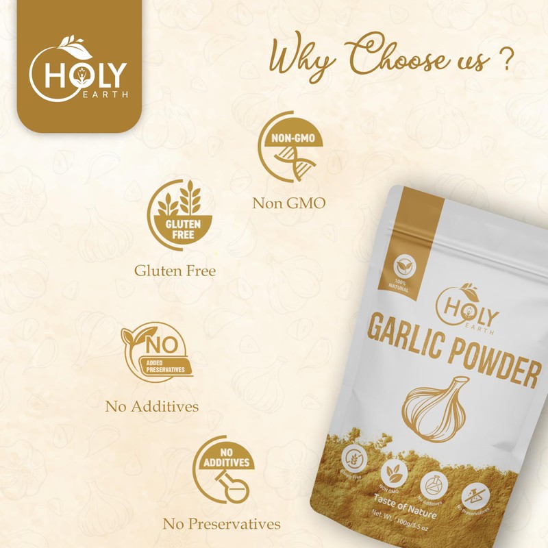 Holy Earth Garlic Powder, 100% Natural, Gluten-Free, Non-GMO, No Additives,