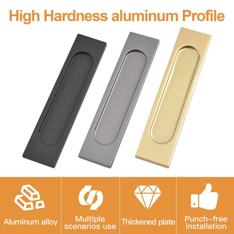 MOROBOR Self-Stick Rectangular Sliding Door Pulls, 2pcs Matte Black Aluminum