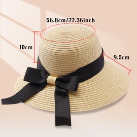 JJDreams Damen Sonnenhut Strohhut Faltbarer Strandhut Sommerhut mit Schleifende Panamahut für Reise Urlaub und Strand,Beige
