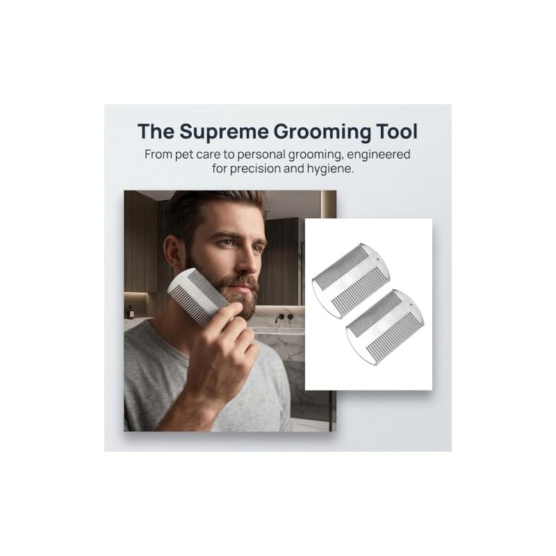 2Pcs Stainless Steel Beard Comb Credit Card Size Men Anti-Static