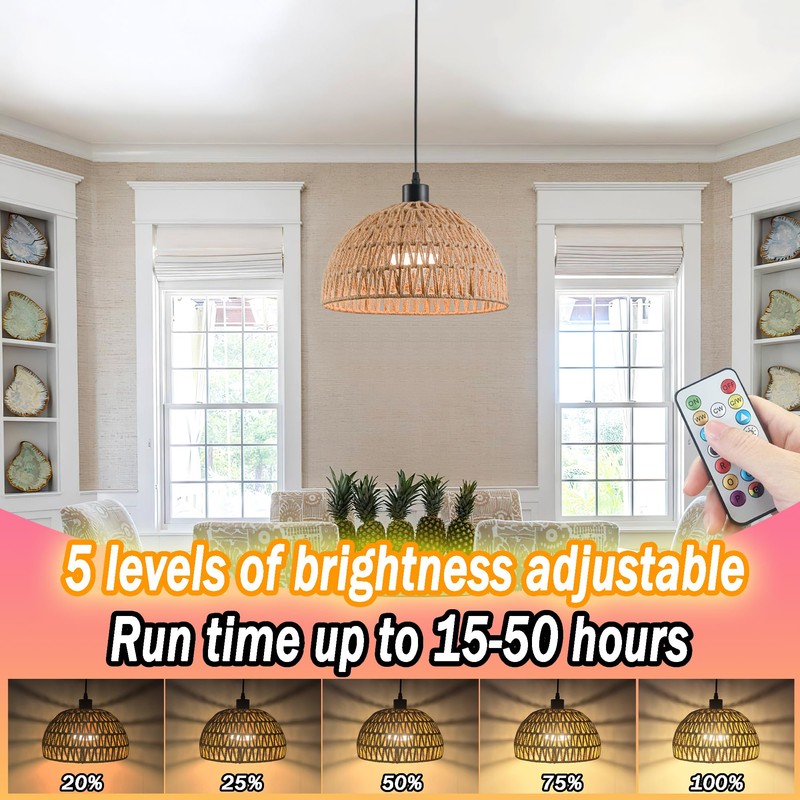 Battery Operated Pendant Light with Remote,Battery Ceiling Lights No Wiring,Battery