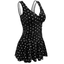 AONTUS Traje de baño de una pieza para mujer, talla grande, control de abdomen, traje de baño, Dot-black Polka Dot, 16-18