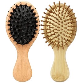 Boar Bristle Mini Hair Brush Wooden Hair Brush Travel Detangling Paddle Brush for Curly Fine Straight Wet Dry Hair
